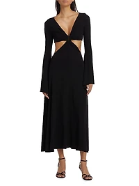 Bell-Sleeve Cut-Out Midi-Dress