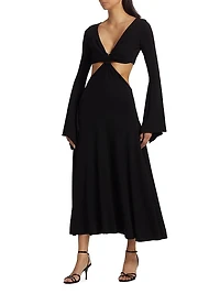 Bell-Sleeve Cut-Out Midi-Dress