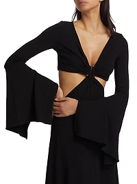 Bell-Sleeve Cut-Out Midi-Dress