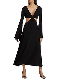 Bell-Sleeve Cut-Out Midi-Dress