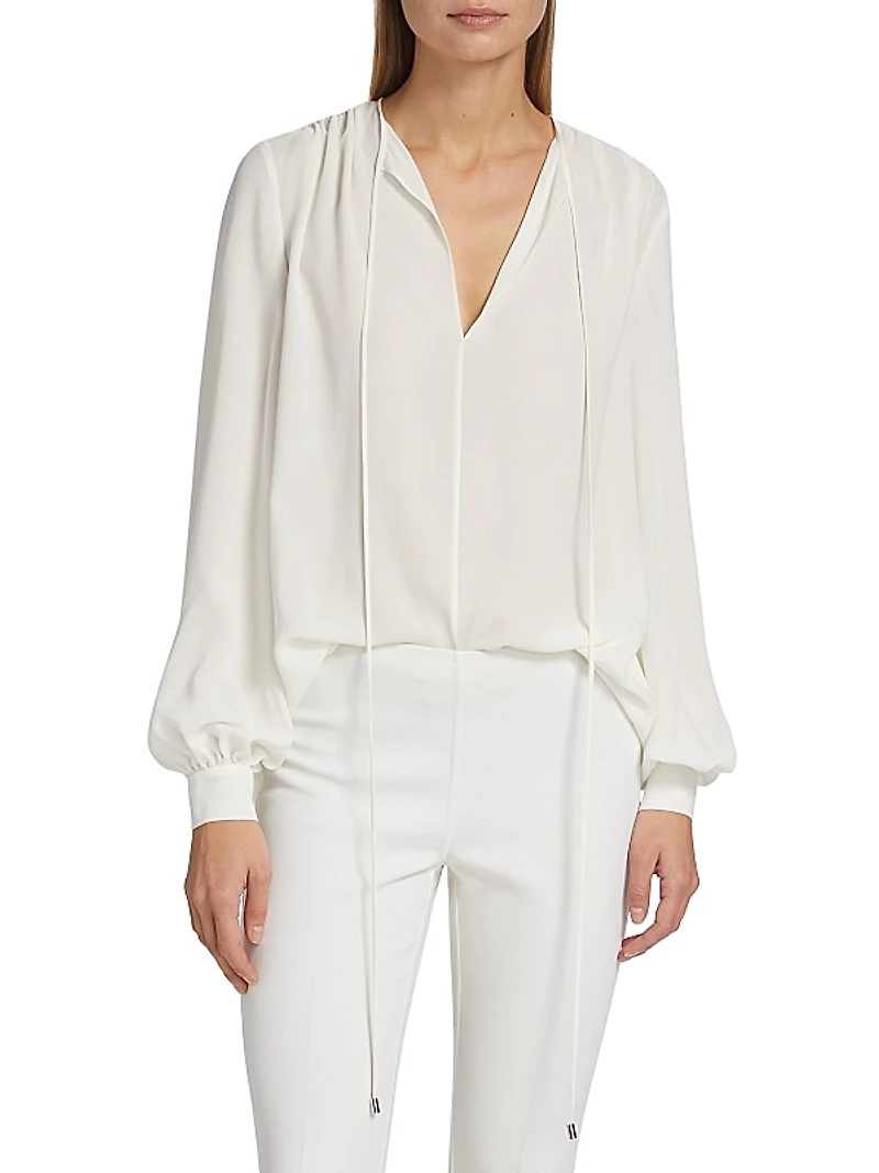 Balloon-Sleeve Silk Blouse
