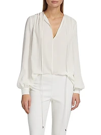 Balloon-Sleeve Silk Blouse