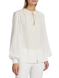 Balloon-Sleeve Silk Blouse
