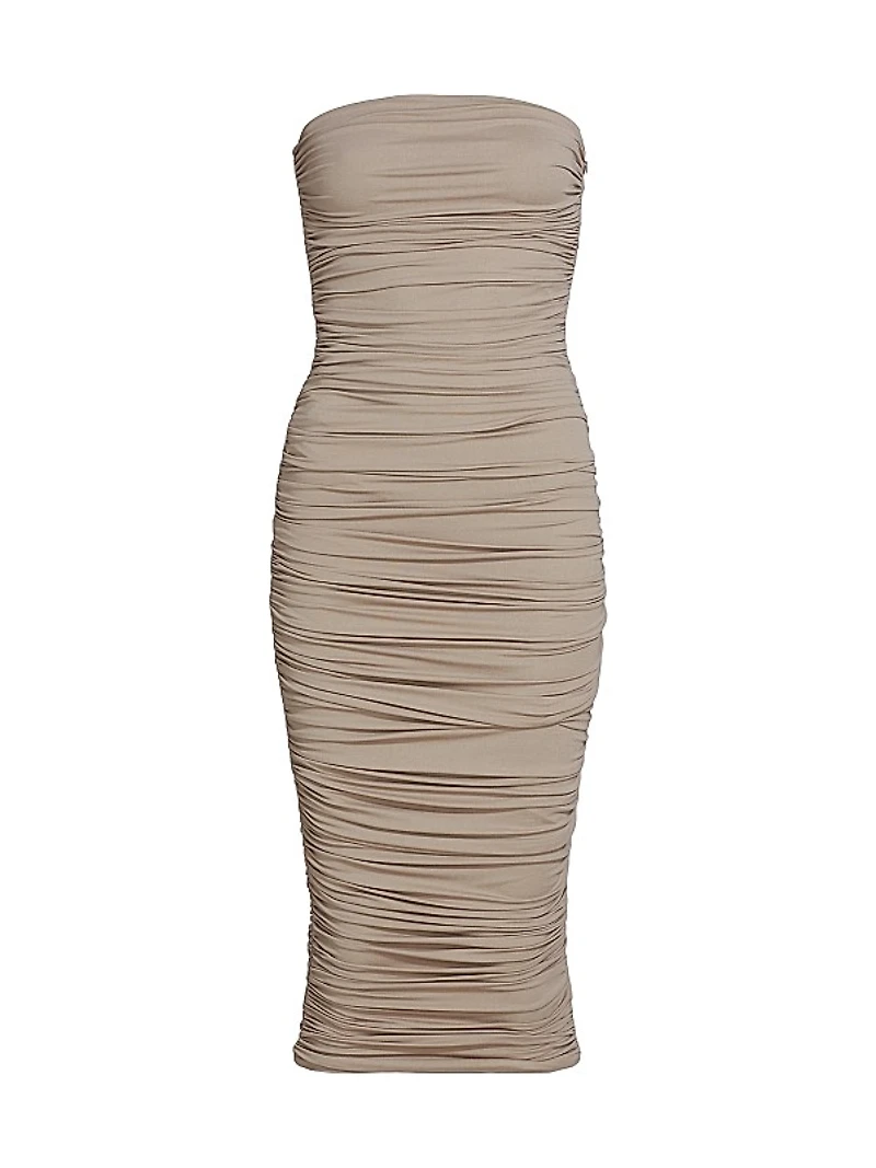 Strapless Ruched Midi-Dress