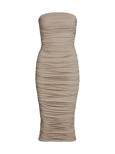 Strapless Ruched Midi-Dress