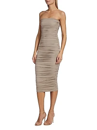 Strapless Ruched Midi-Dress