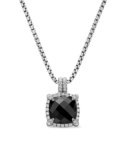 Chatelaine Pavé Bezel Pendant Necklace in Sterling Silver