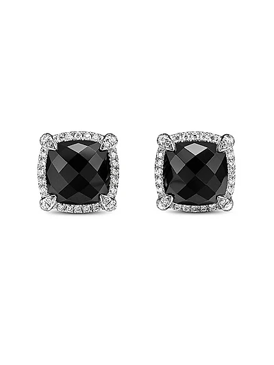 Chatelaine Pavé Bezel Stud Earrings in Sterling Silver