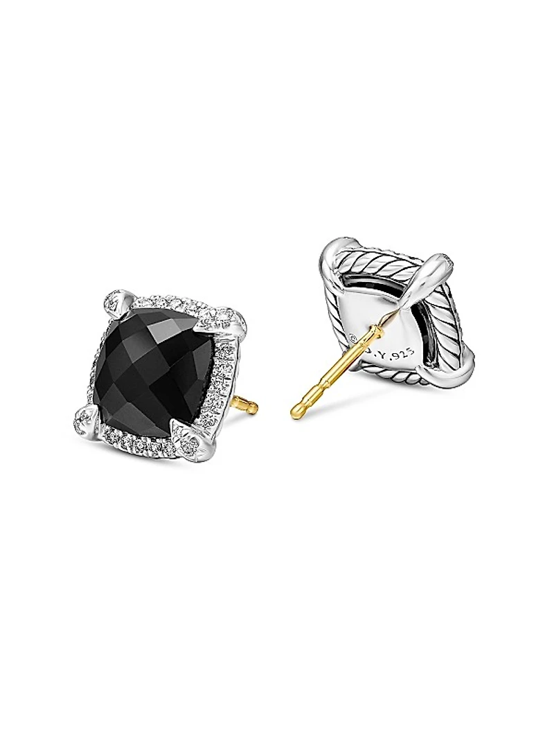 Chatelaine Pavé Bezel Stud Earrings in Sterling Silver