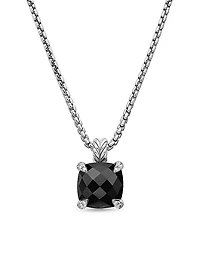 Chatelaine Pendant Necklace in Sterling Silver with Black Onyx and Diamonds, 11mm