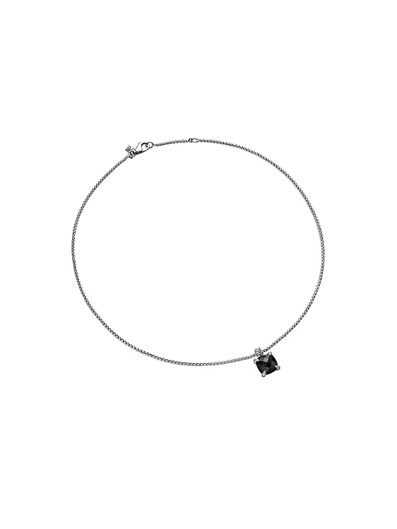 Chatelaine Pendant Necklace in Sterling Silver with Black Onyx and Diamonds, 11mm