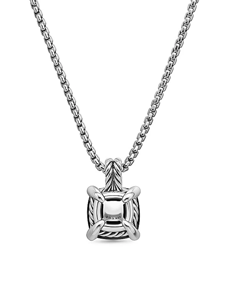 Chatelaine Pendant Necklace in Sterling Silver with Black Onyx and Diamonds, 11mm