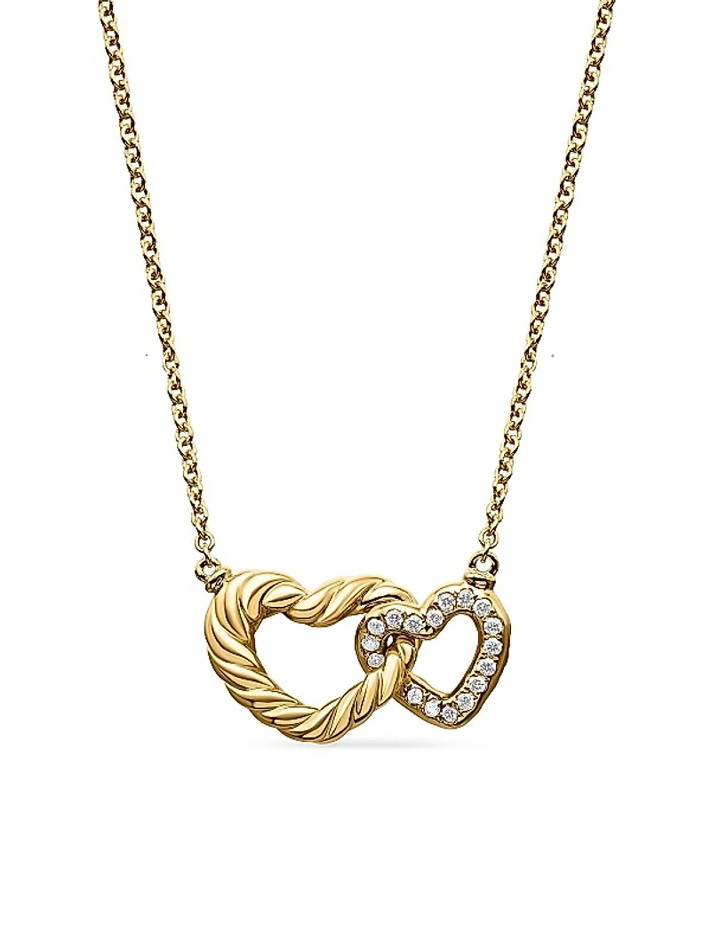 Cable Collectibles Interlocking Heart Necklace in 18K Yellow Gold with Diamonds, 20.6mm