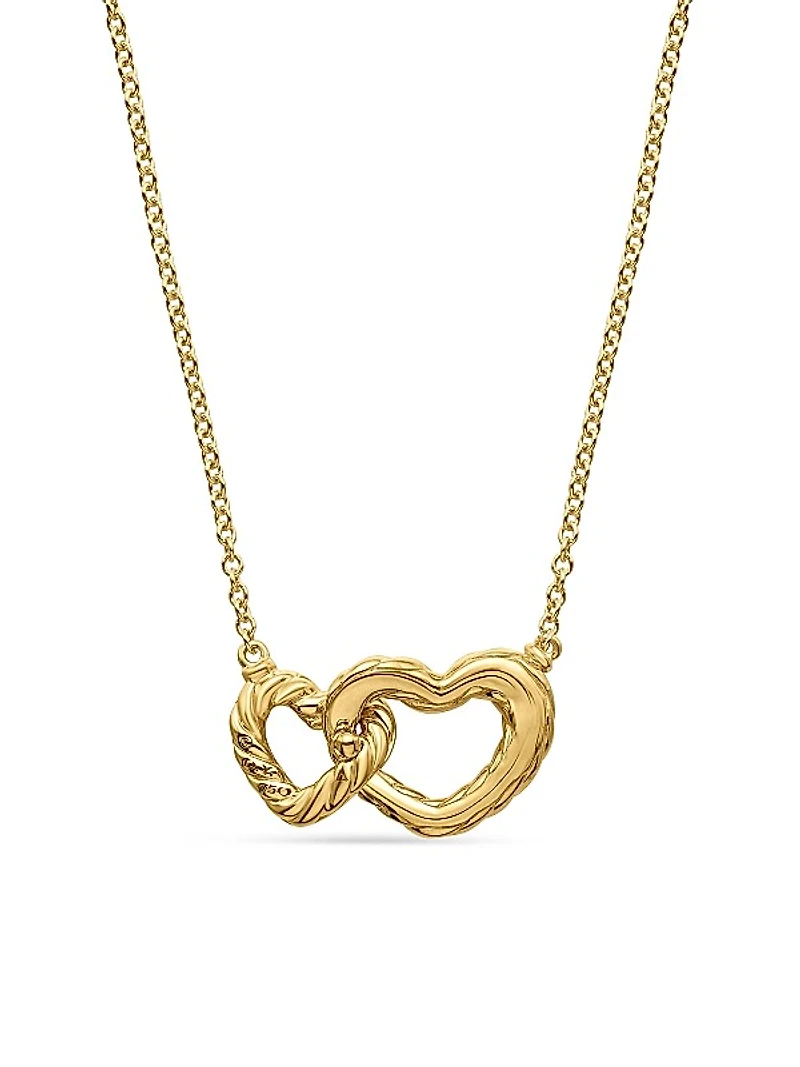 Cable Collectibles Interlocking Heart Necklace in 18K Yellow Gold with Diamonds, 20.6mm