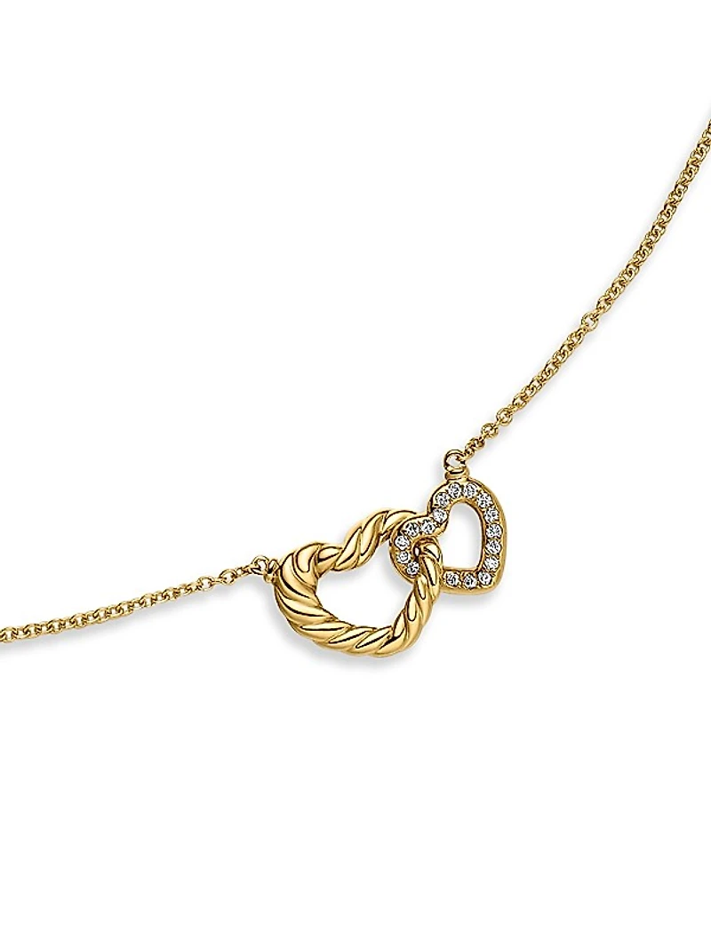 Cable Collectibles Interlocking Heart Necklace in 18K Yellow Gold with Diamonds, 20.6mm
