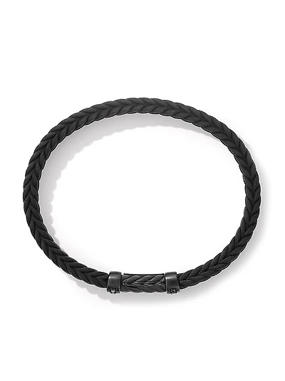 Chevron Black Rubber Bracelet with Titanium and Pavé Diamonds