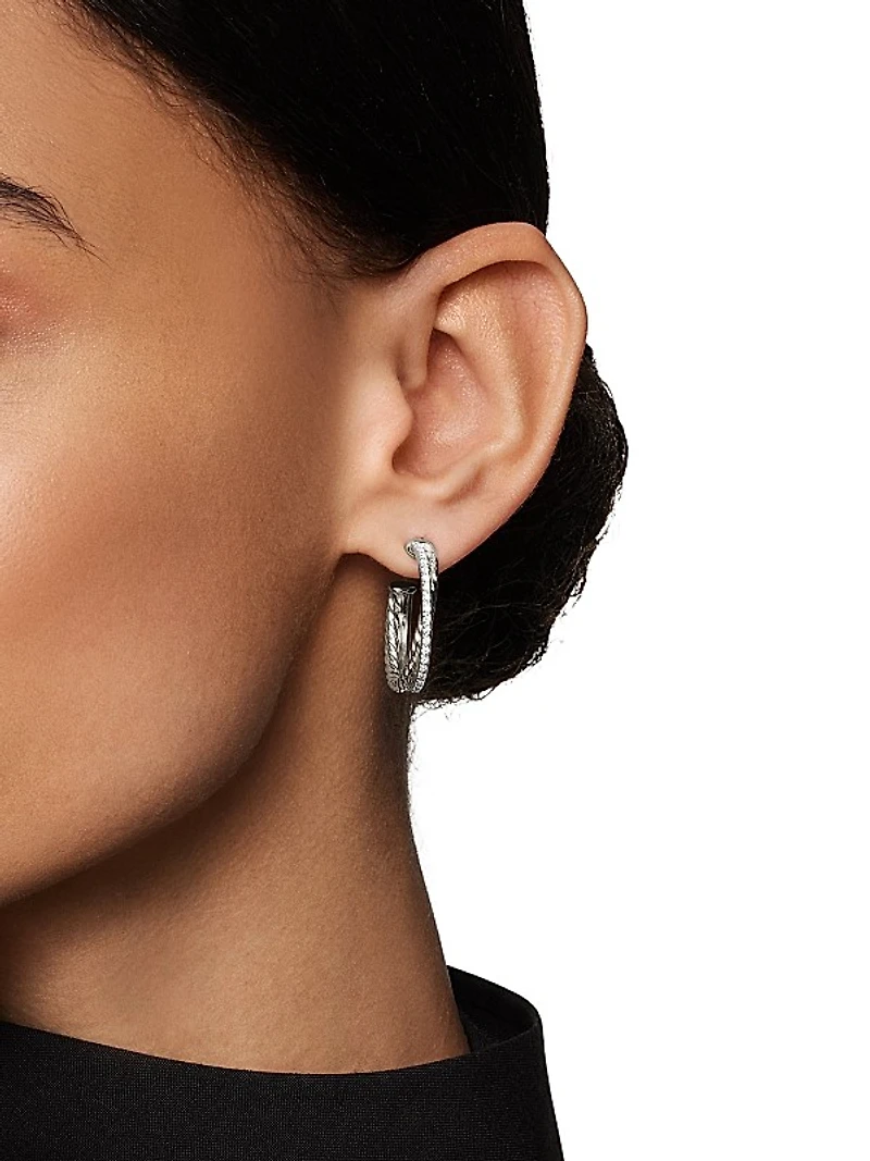 Crossover Hoop Earrings in Sterling Silver with Diamonds, 26.5mm