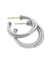 Crossover Hoop Earrings in Sterling Silver with Diamonds, 26.5mm