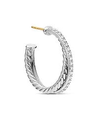 Crossover Hoop Earrings in Sterling Silver with Diamonds, 26.5mm