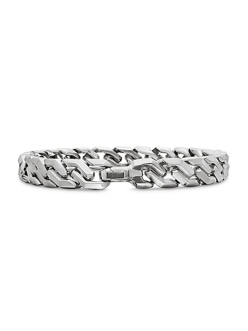 Curb Chain Angular Link Bracelet Sterling Silver, 8.7mm