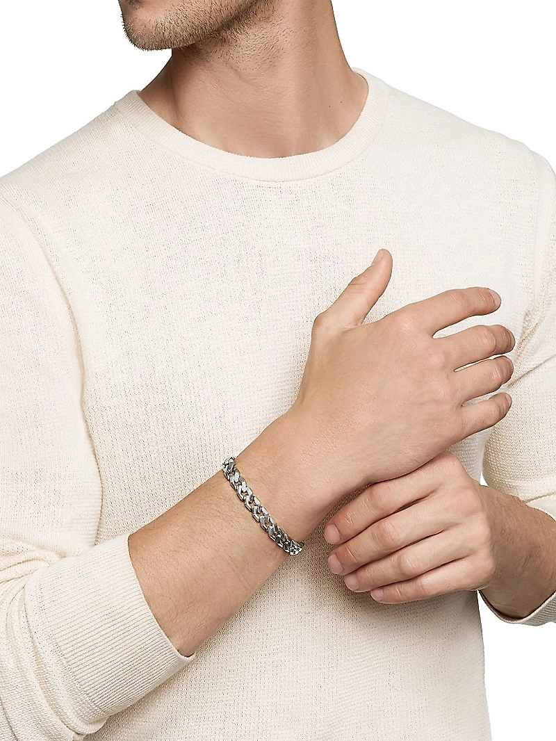 Curb Chain Angular Link Bracelet Sterling Silver, 8.7mm