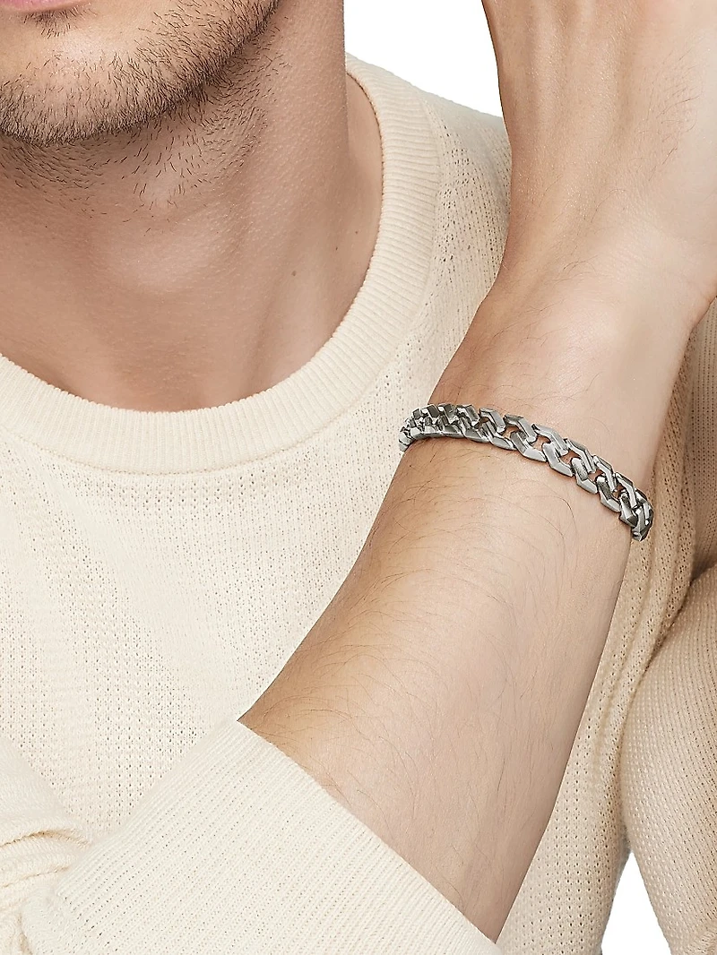 Curb Chain Angular Link Bracelet Sterling Silver, 8.7mm