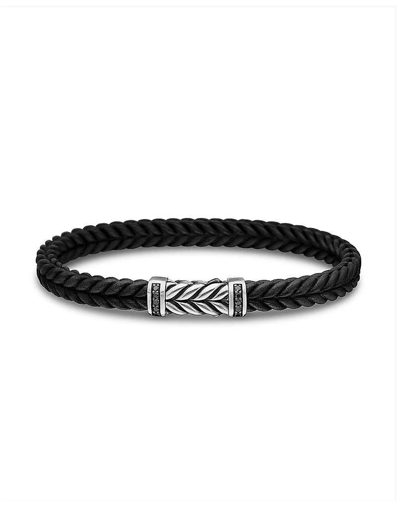 Chevron Rubber Bracelet with Pavé Black Diamonds