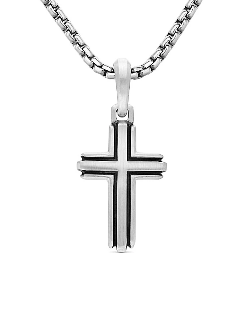 Deco Cross Pendant in Sterling Silver, 27mm