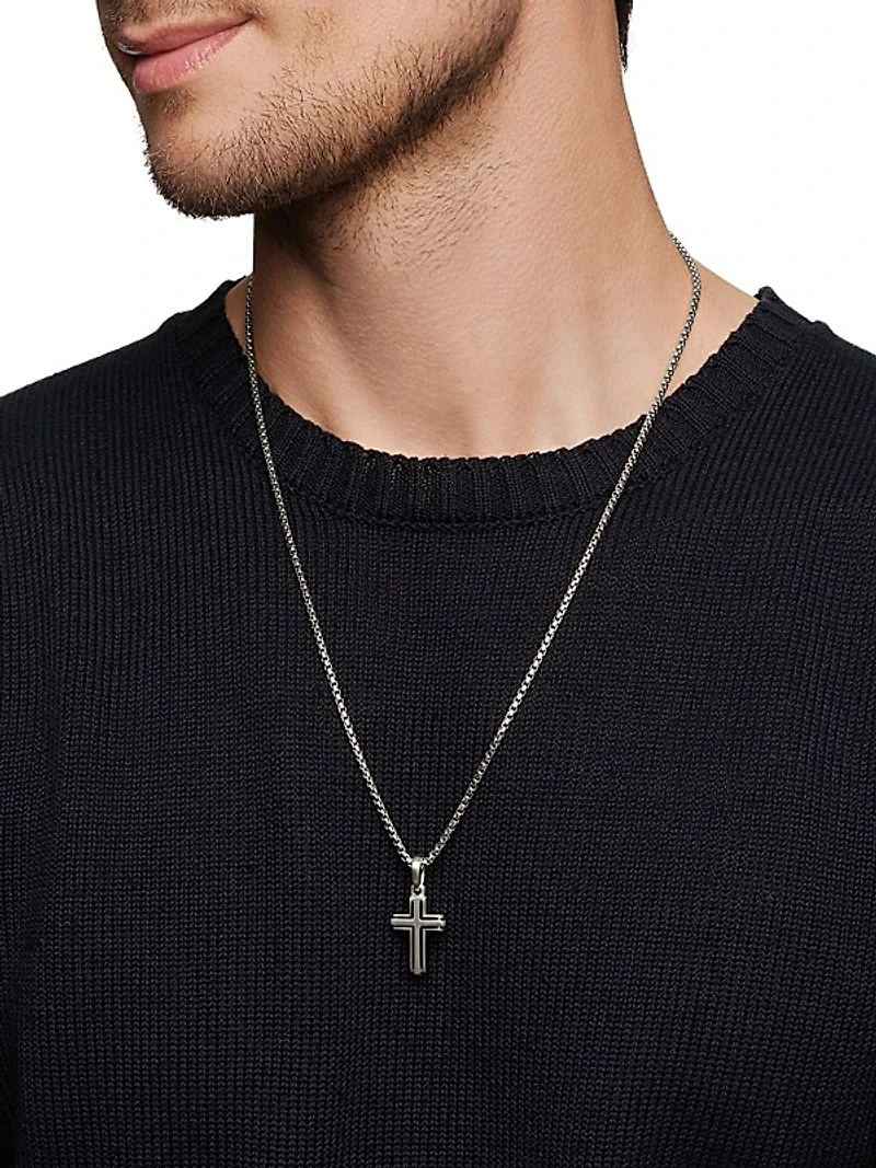 Deco Cross Pendant in Sterling Silver, 27mm