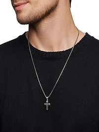 Deco Cross Pendant in Sterling Silver, 27mm