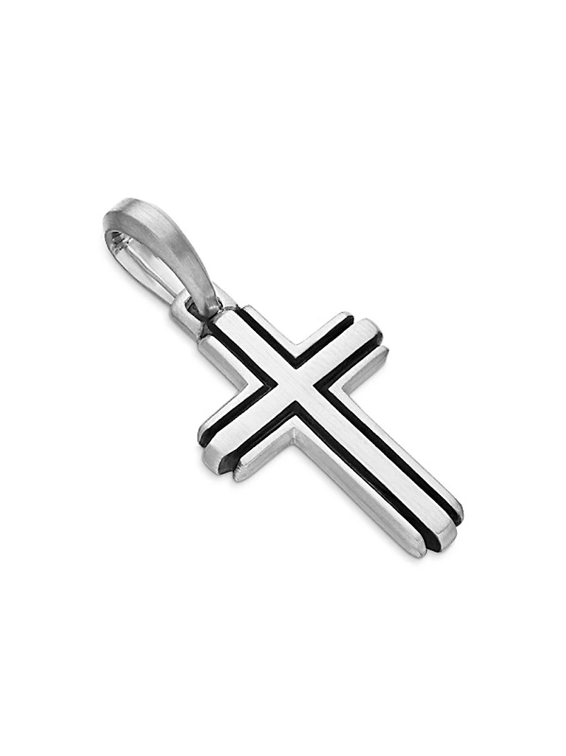 Deco Cross Pendant in Sterling Silver, 27mm