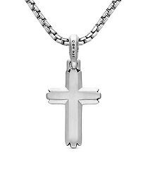 Deco Cross Pendant in Sterling Silver, 27mm