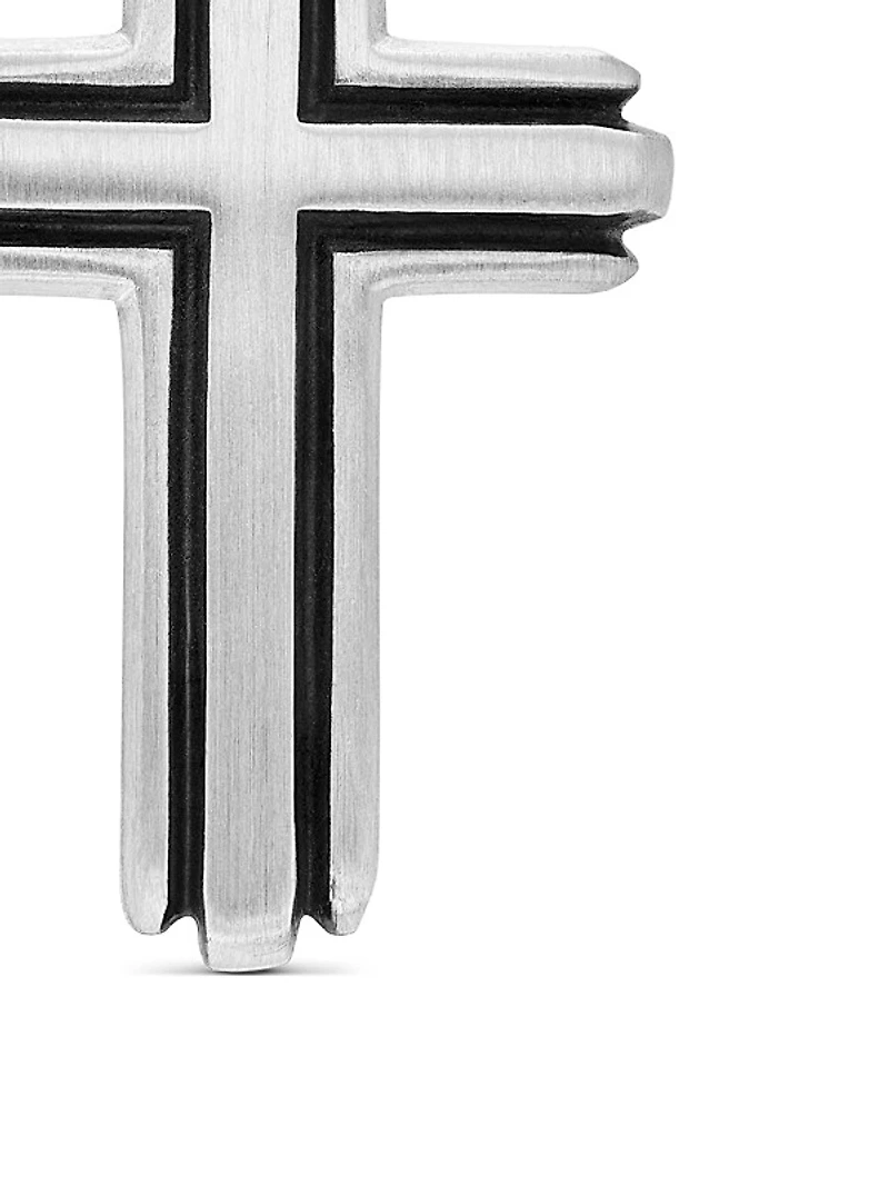 Deco Cross Pendant in Sterling Silver, 27mm
