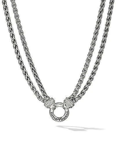 Double Wheat Chain Necklace with Pavé Diamonds