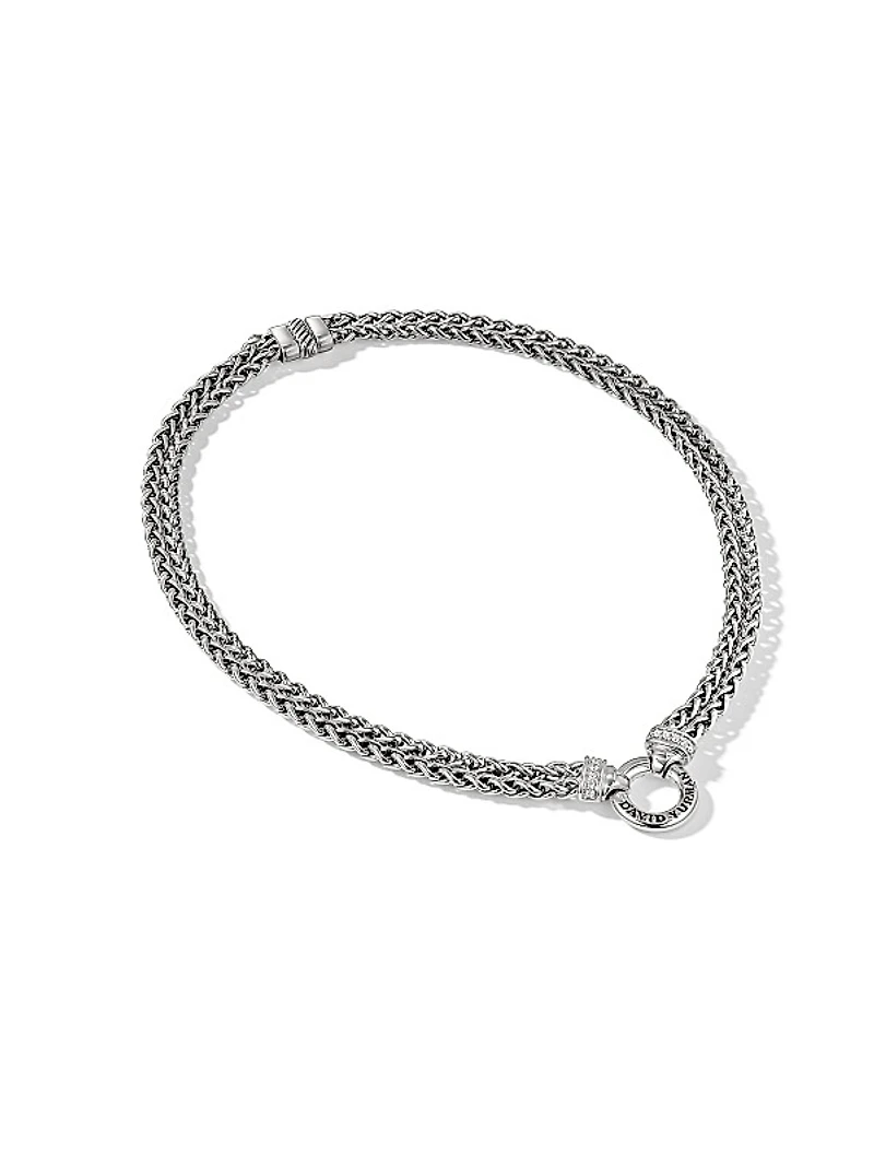 Double Wheat Chain Necklace with Pavé Diamonds