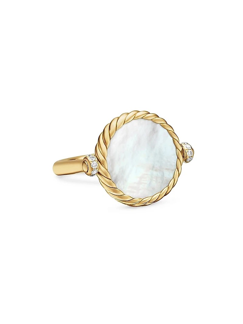 DY Elements® Swivel Ring 18K Yellow Gold with Black Onyx Reversible to Mother of Pearl and Pavé Diamonds