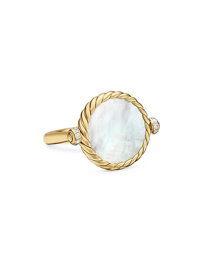 DY Elements® Swivel Ring 18K Yellow Gold with Black Onyx Reversible to Mother of Pearl and Pavé Diamonds