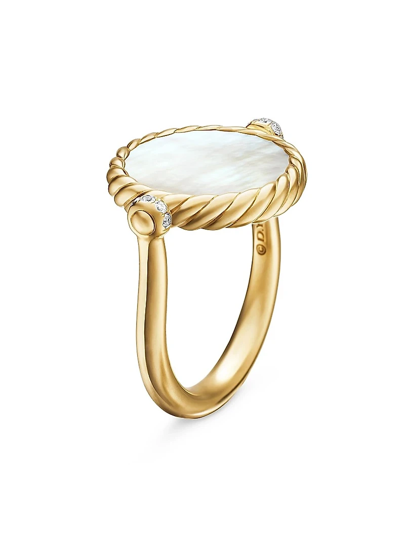 DY Elements® Swivel Ring 18K Yellow Gold with Black Onyx Reversible to Mother of Pearl and Pavé Diamonds