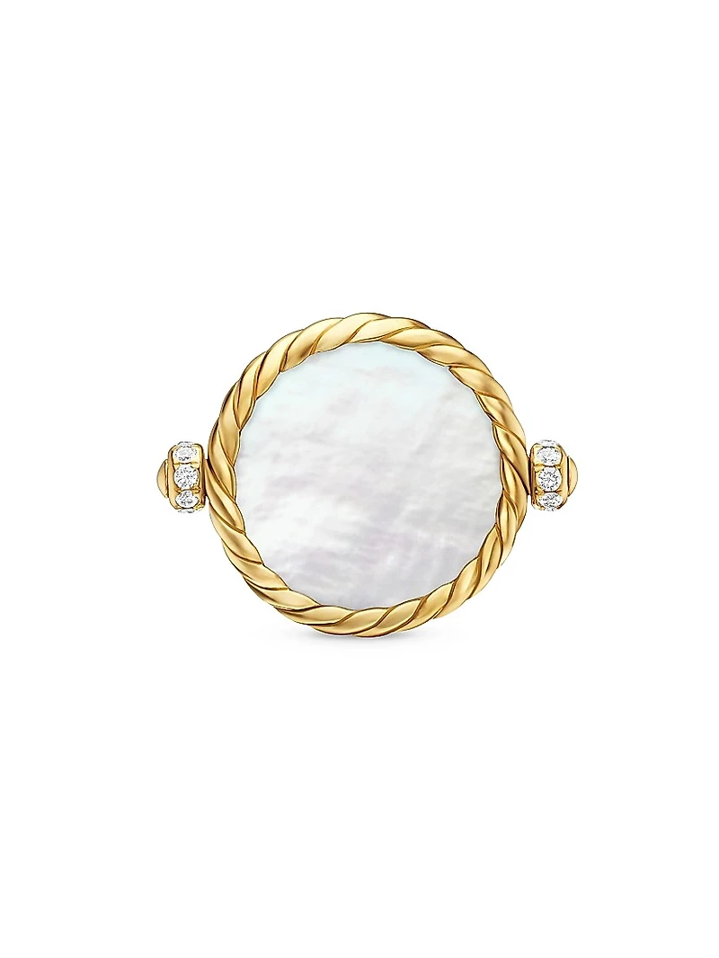 DY Elements® Swivel Ring 18K Yellow Gold with Black Onyx Reversible to Mother of Pearl and Pavé Diamonds