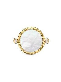 DY Elements® Swivel Ring 18K Yellow Gold with Black Onyx Reversible to Mother of Pearl and Pavé Diamonds