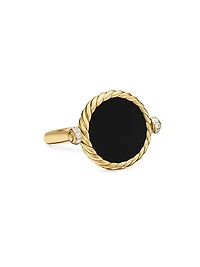 DY Elements® Swivel Ring 18K Yellow Gold with Black Onyx Reversible to Mother of Pearl and Pavé Diamonds