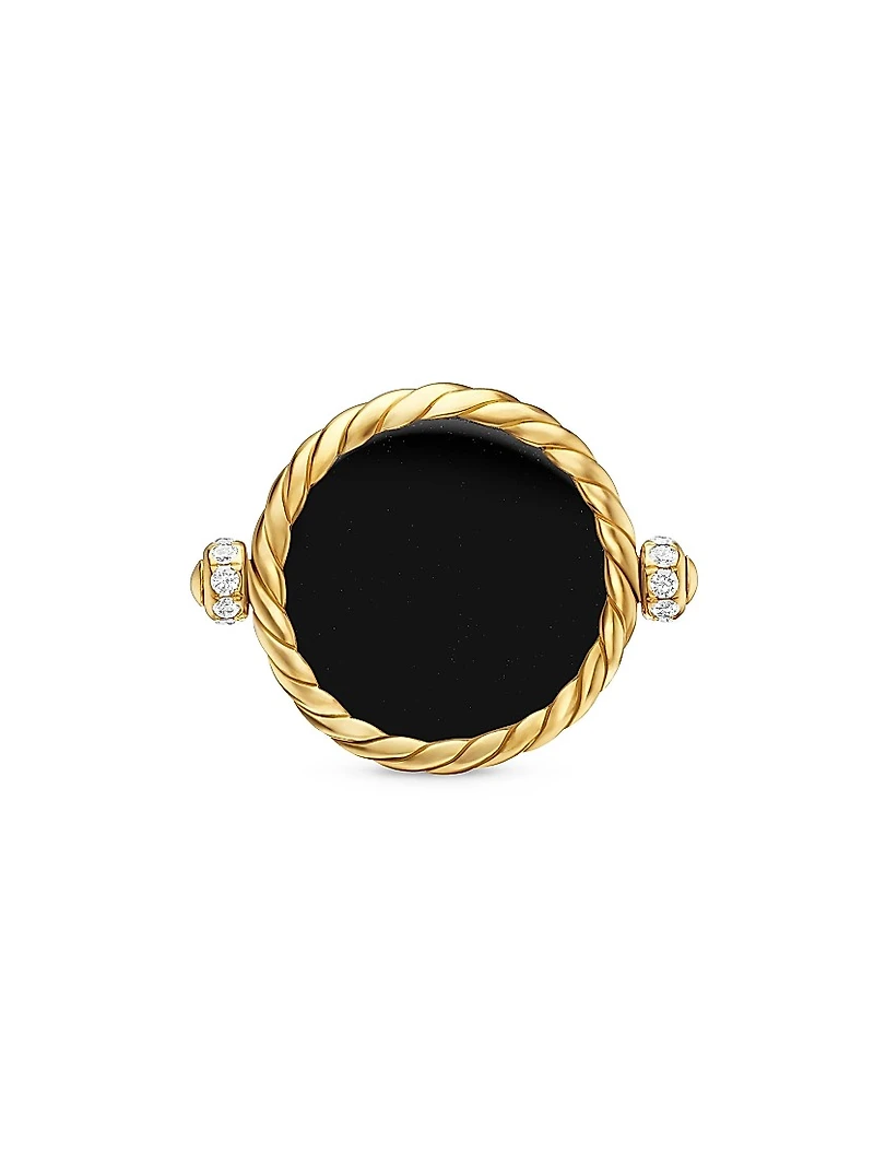 DY Elements® Swivel Ring 18K Yellow Gold with Black Onyx Reversible to Mother of Pearl and Pavé Diamonds