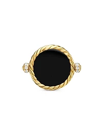 DY Elements® Swivel Ring 18K Yellow Gold with Black Onyx Reversible to Mother of Pearl and Pavé Diamonds