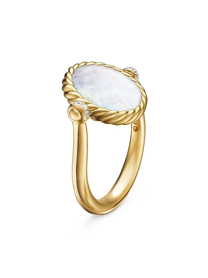 DY Elements® Swivel Ring 18K Yellow Gold with Black Onyx Reversible to Mother of Pearl and Pavé Diamonds