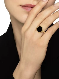 DY Elements® Swivel Ring 18K Yellow Gold with Black Onyx Reversible to Mother of Pearl and Pavé Diamonds