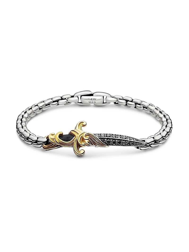 Waves Dagger Bracelet with 18K Yellow Gold and Pavé Black Diamonds