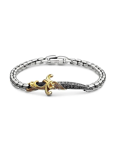 Waves Dagger Bracelet with 18K Yellow Gold and Pavé Black Diamonds