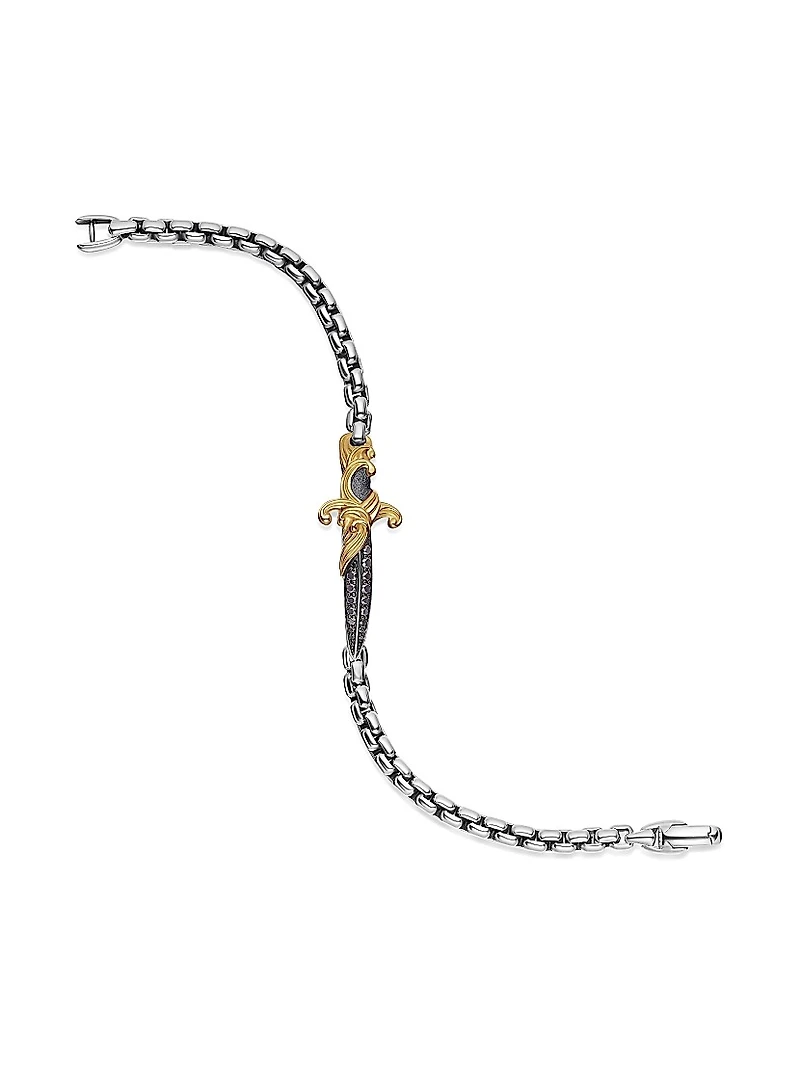 Waves Dagger Bracelet with 18K Yellow Gold and Pavé Black Diamonds