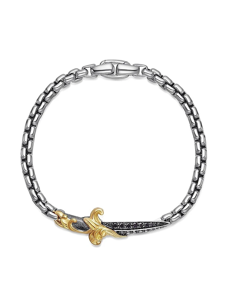 Waves Dagger Bracelet with 18K Yellow Gold and Pavé Black Diamonds