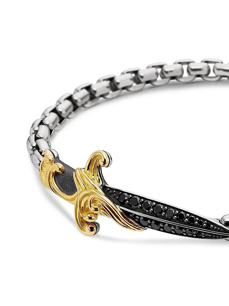 Waves Dagger Bracelet with 18K Yellow Gold and Pavé Black Diamonds